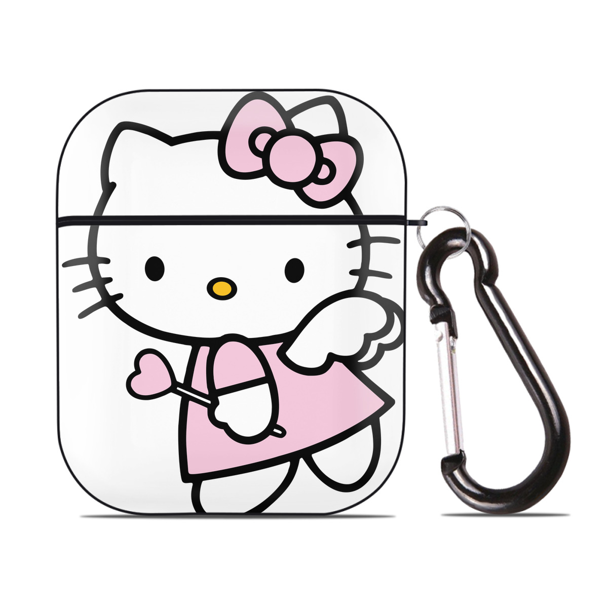 （画像用） Hello Kitty ハローキティ AirPods 第2世代保護ケース ハードシェル ブラック 耐衝撃・防指紋・カラビナ付き