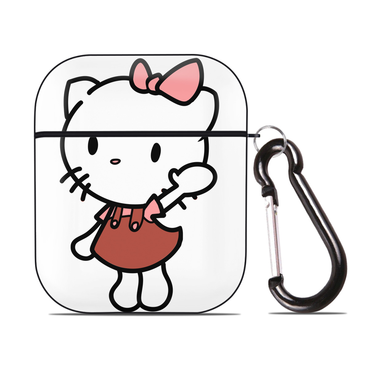 （画像用） Hello Kitty ハローキティ AirPods 第2世代保護ケース ハードシェル ブラック 耐衝撃・防指紋・カラビナ付き