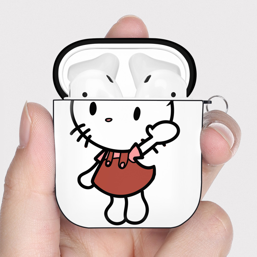 （画像用） Hello Kitty ハローキティ AirPods 第2世代保護ケース ハードシェル ブラック 耐衝撃・防指紋・カラビナ付き