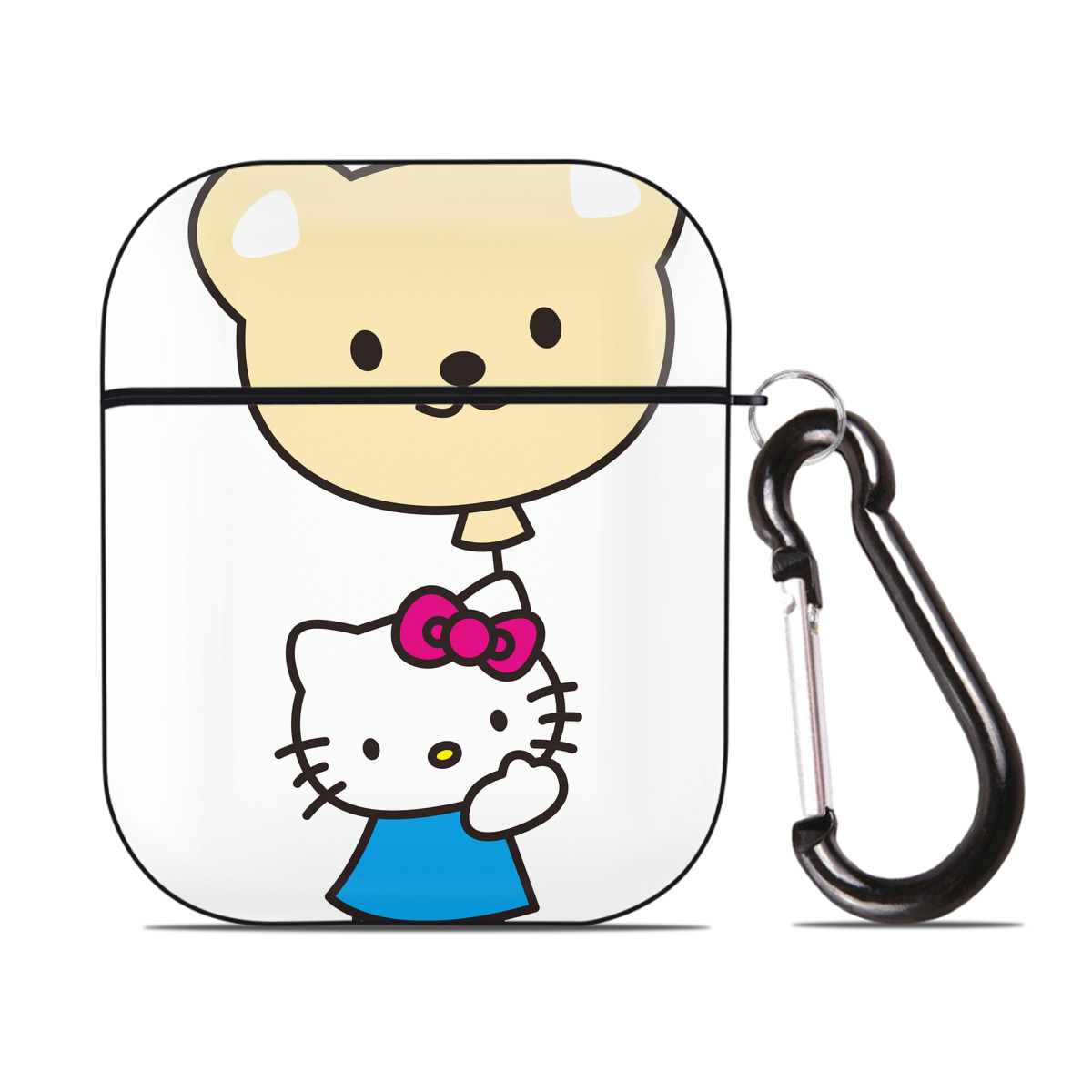 （画像用） Hello Kitty ハローキティ AirPods 第2世代保護ケース ハードシェル ブラック 耐衝撃・防指紋・カラビナ付き