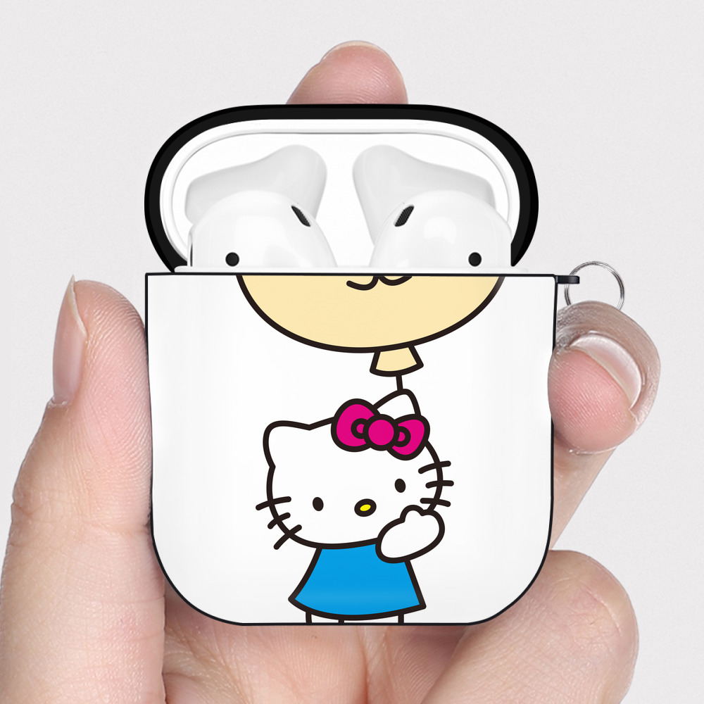 （画像用） Hello Kitty ハローキティ AirPods 第2世代保護ケース ハードシェル ブラック 耐衝撃・防指紋・カラビナ付き