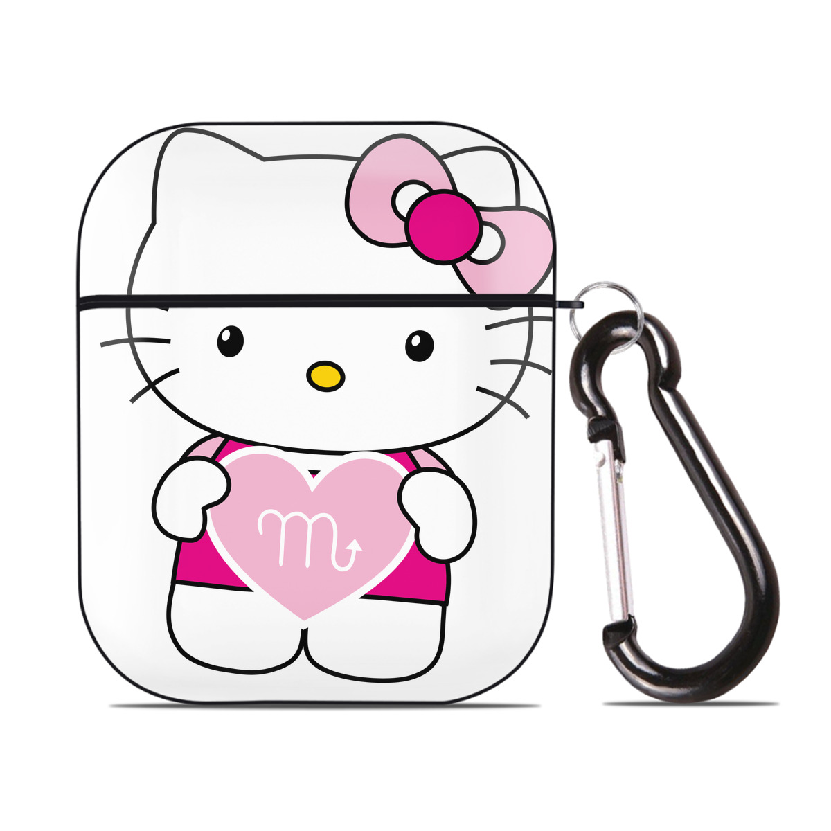 （画像用） Hello Kitty ハローキティ AirPods 第2世代保護ケース ハードシェル ブラック 耐衝撃・防指紋・カラビナ付き