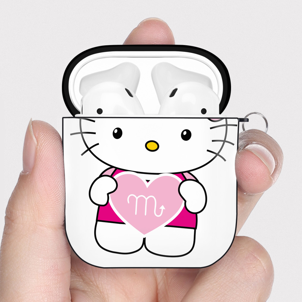 （画像用） Hello Kitty ハローキティ AirPods 第2世代保護ケース ハードシェル ブラック 耐衝撃・防指紋・カラビナ付き