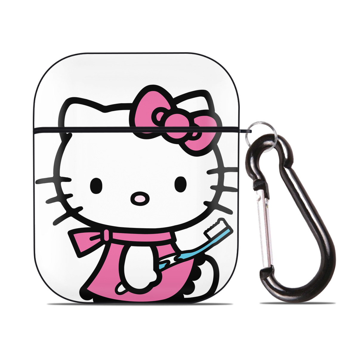 （画像用） Hello Kitty ハローキティ AirPods 第2世代保護ケース ハードシェル ブラック 耐衝撃・防指紋・カラビナ付き
