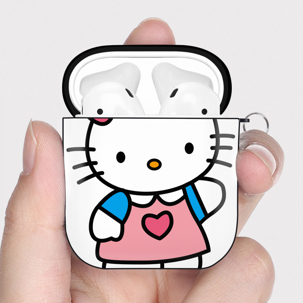 （画像用） Hello Kitty ハローキティ AirPods 第2世代保護ケース ハードシェル ブラック 耐衝撃・防指紋・カラビナ付き