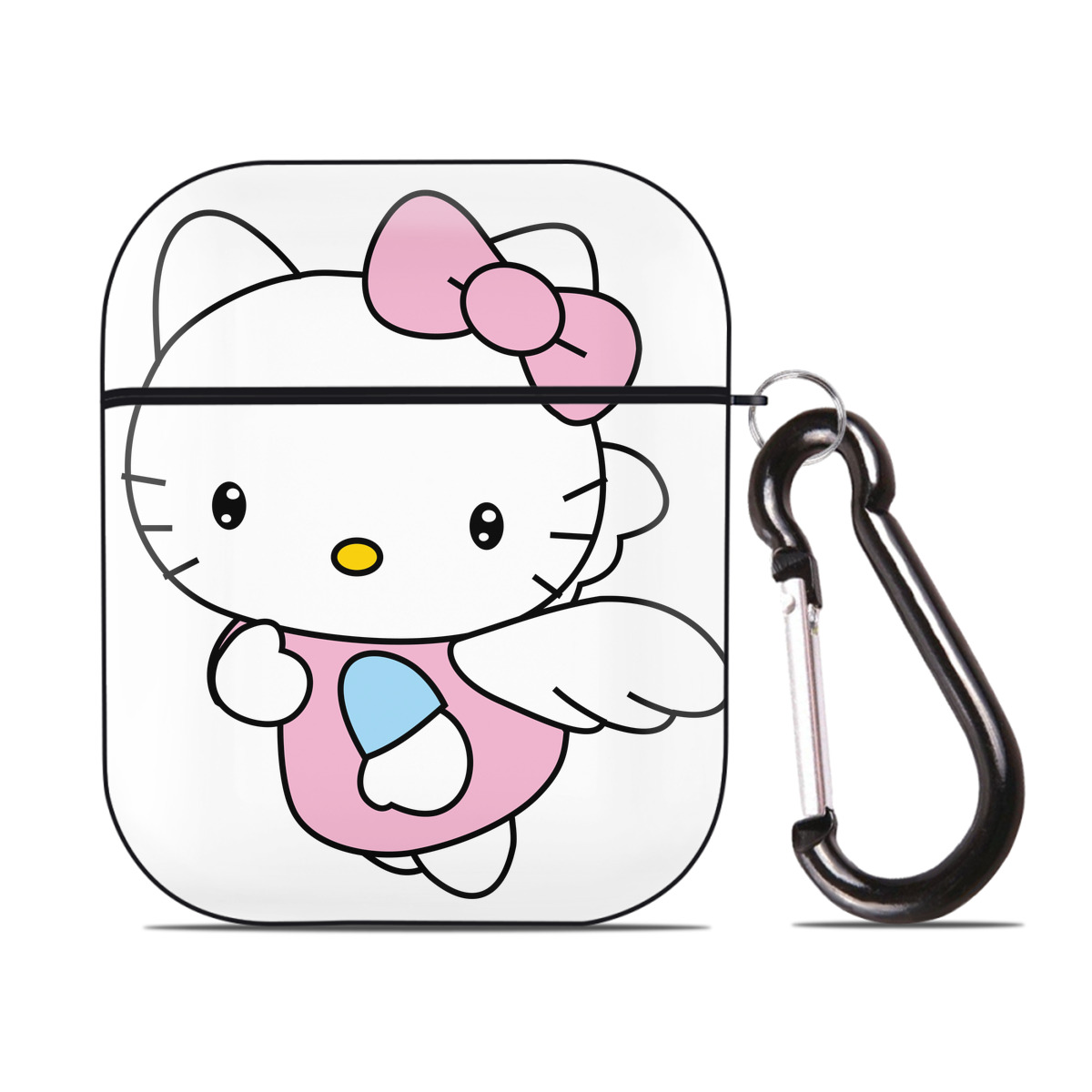 （画像用） Hello Kitty ハローキティ AirPods 第2世代保護ケース ハードシェル ブラック 耐衝撃・防指紋・カラビナ付き