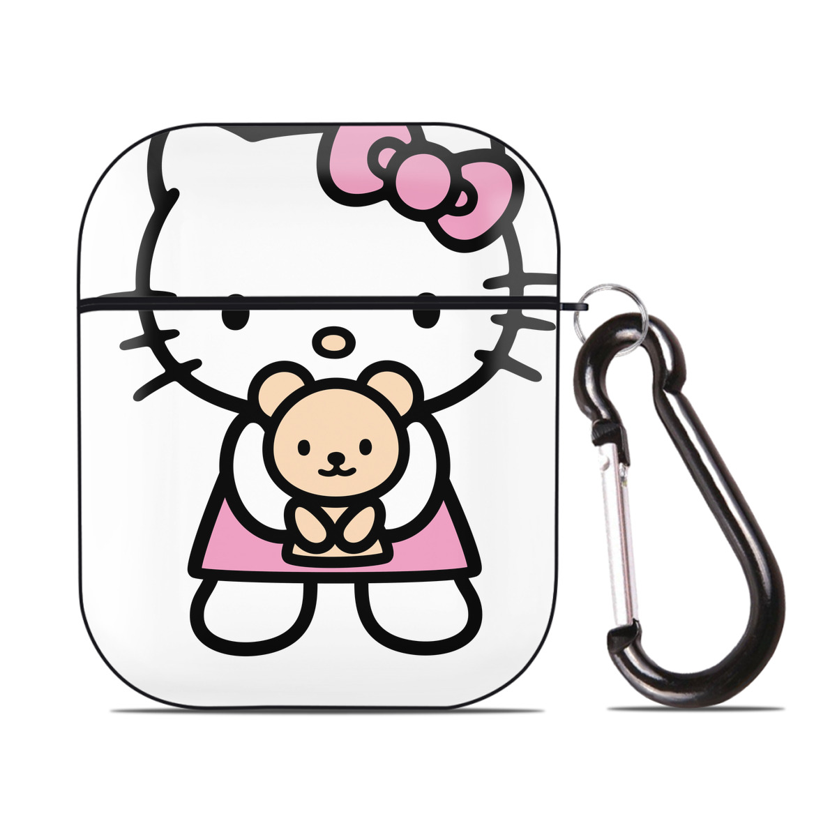 （画像用） Hello Kitty ハローキティ AirPods 第2世代保護ケース ハードシェル ブラック 耐衝撃・防指紋・カラビナ付き