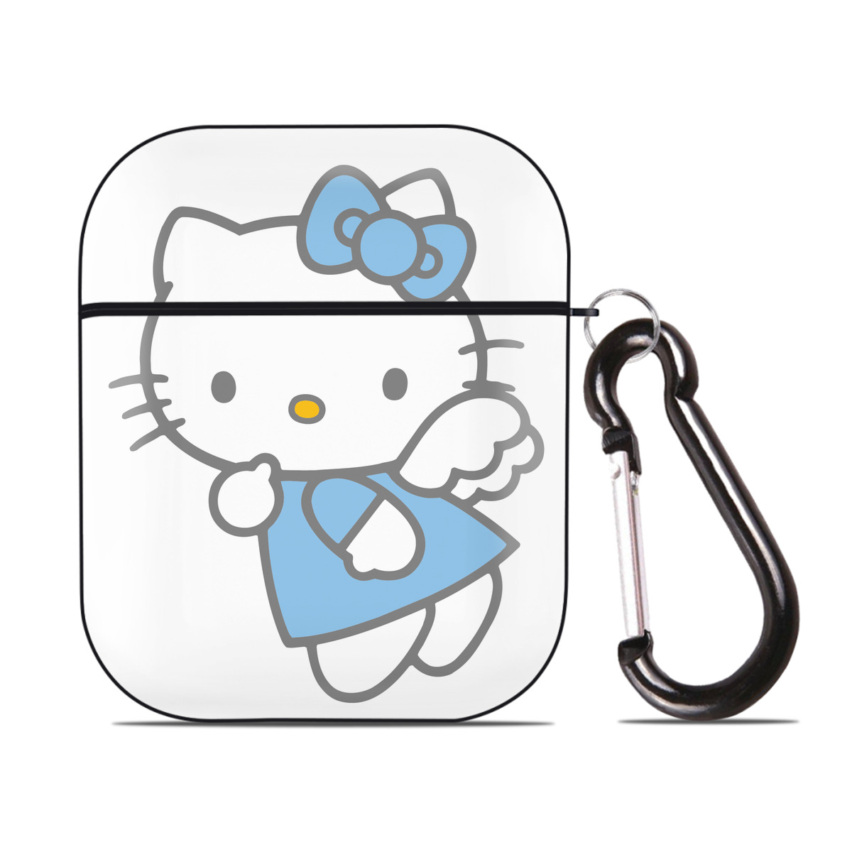 （画像用） Hello Kitty ハローキティ AirPods 第2世代保護ケース ハードシェル ブラック 耐衝撃・防指紋・カラビナ付き