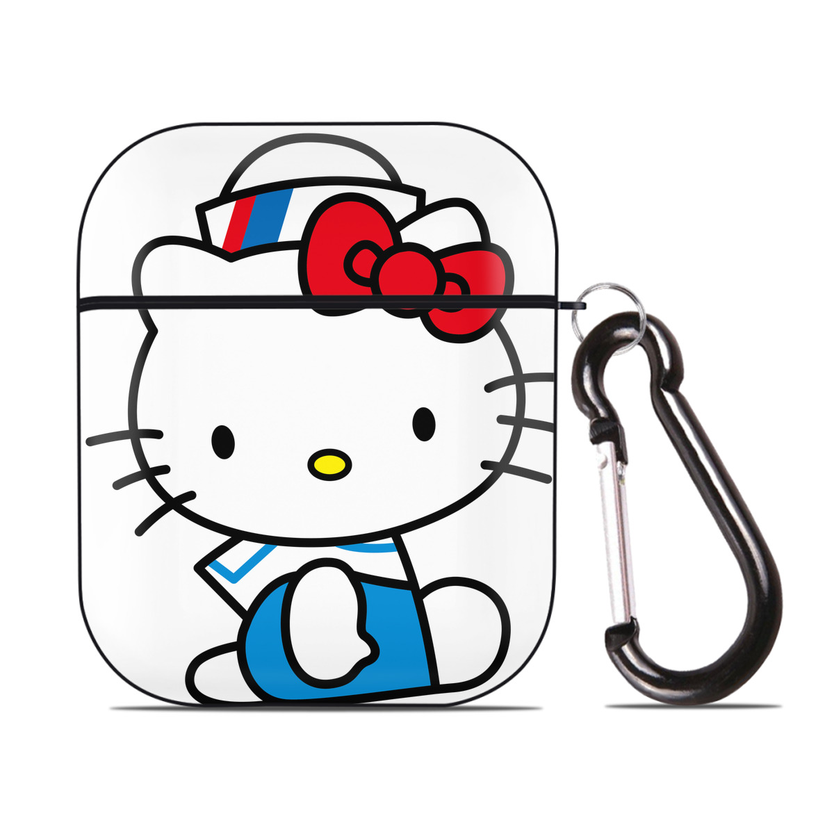 （画像用） Hello Kitty ハローキティ AirPods 第2世代保護ケース ハードシェル ブラック 耐衝撃・防指紋・カラビナ付き