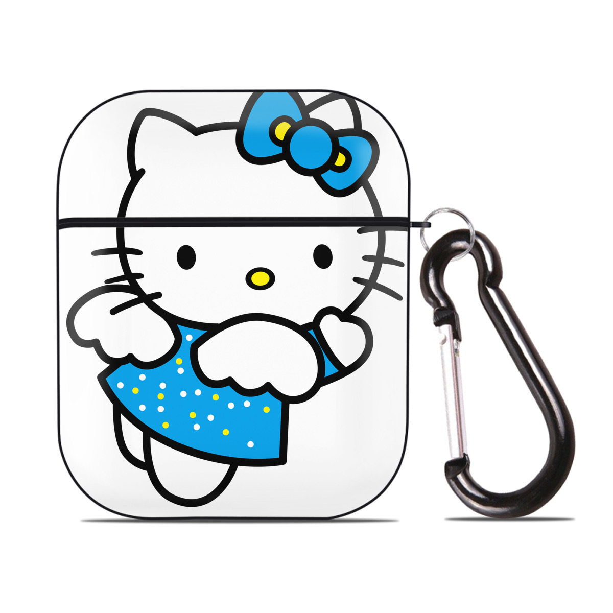 （画像用） Hello Kitty ハローキティ AirPods 第2世代保護ケース ハードシェル ブラック 耐衝撃・防指紋・カラビナ付き