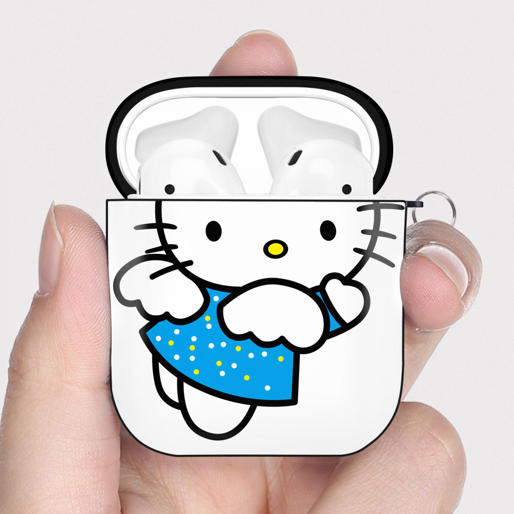 （画像用） Hello Kitty ハローキティ AirPods 第2世代保護ケース ハードシェル ブラック 耐衝撃・防指紋・カラビナ付き