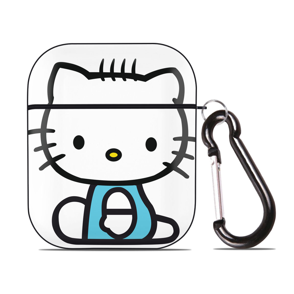 （画像用） Hello Kitty ハローキティ AirPods 第2世代保護ケース ハードシェル ブラック 耐衝撃・防指紋・カラビナ付き