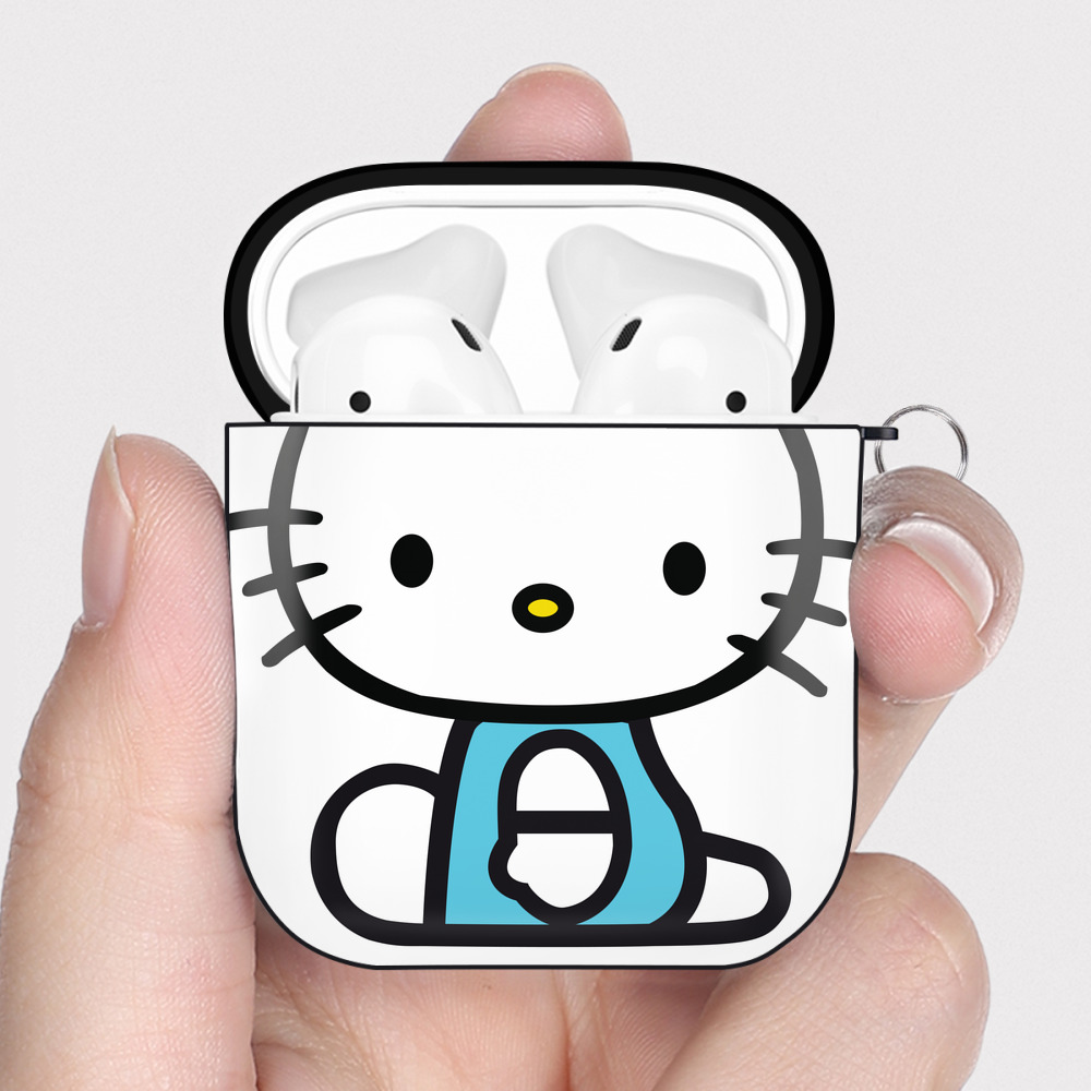 （画像用） Hello Kitty ハローキティ AirPods 第2世代保護ケース ハードシェル ブラック 耐衝撃・防指紋・カラビナ付き