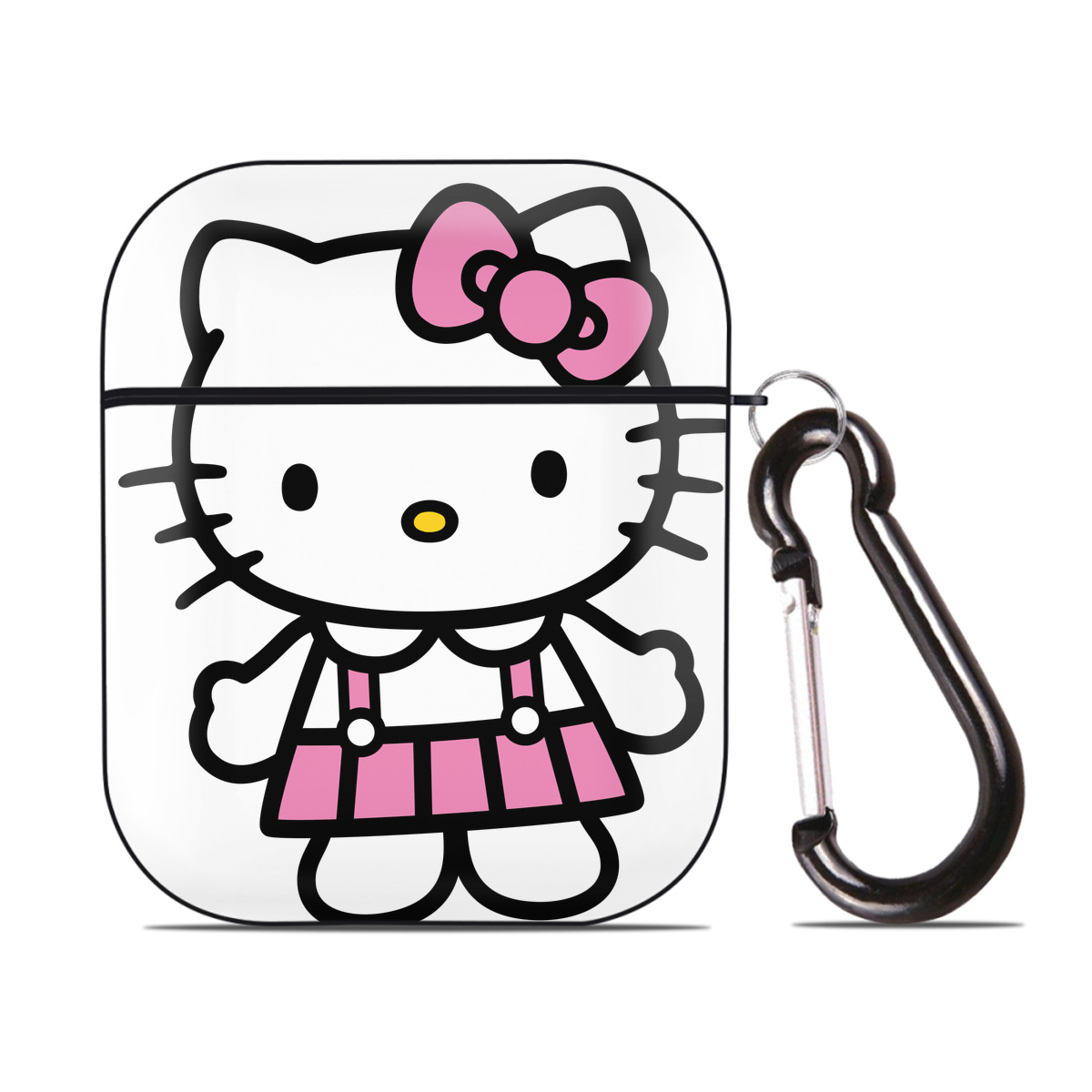 （画像用） Hello Kitty ハローキティ AirPods 第2世代保護ケース ハードシェル ブラック 耐衝撃・防指紋・カラビナ付き
