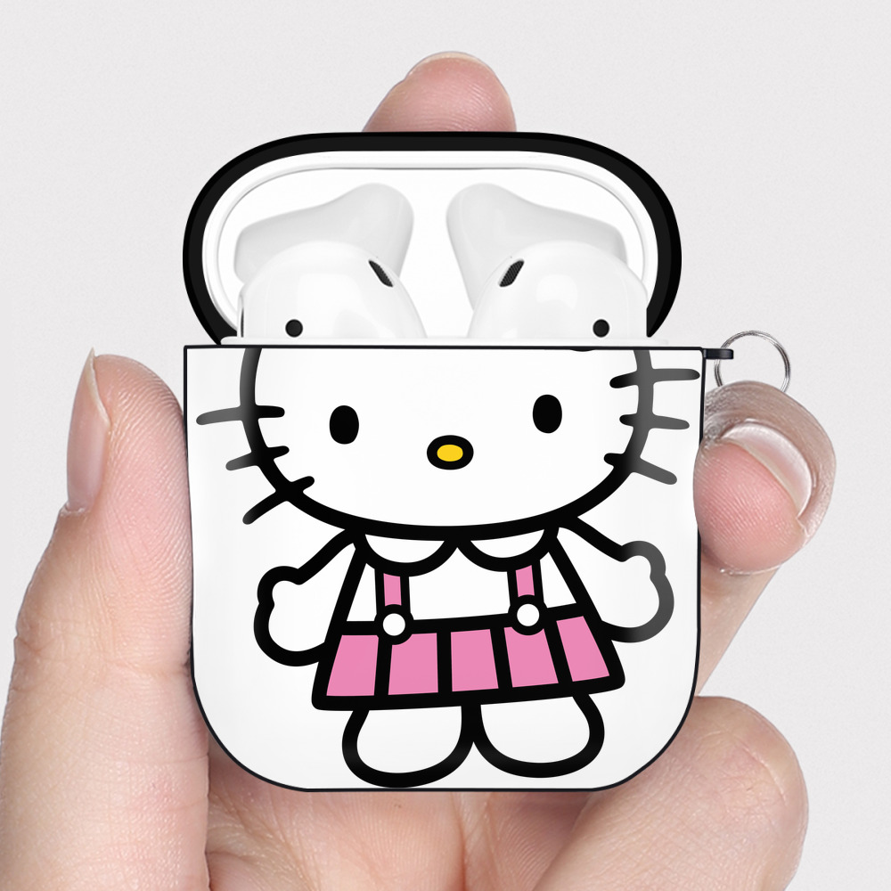 （画像用） Hello Kitty ハローキティ AirPods 第2世代保護ケース ハードシェル ブラック 耐衝撃・防指紋・カラビナ付き