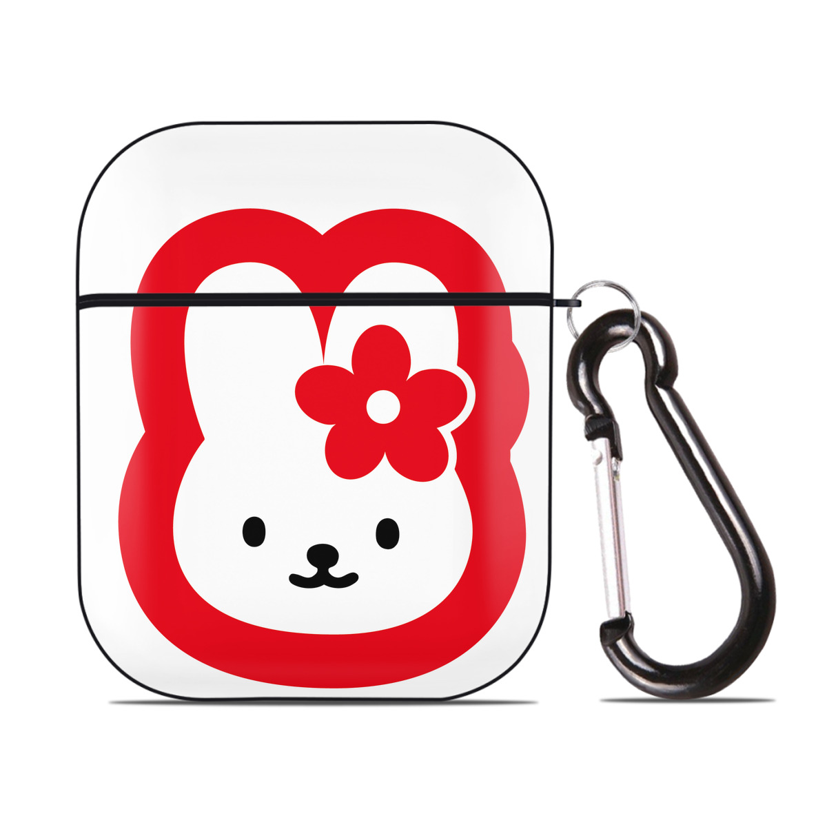 （画像用） Hello Kitty ハローキティ AirPods 第2世代保護ケース ハードシェル ブラック 耐衝撃・防指紋・カラビナ付き