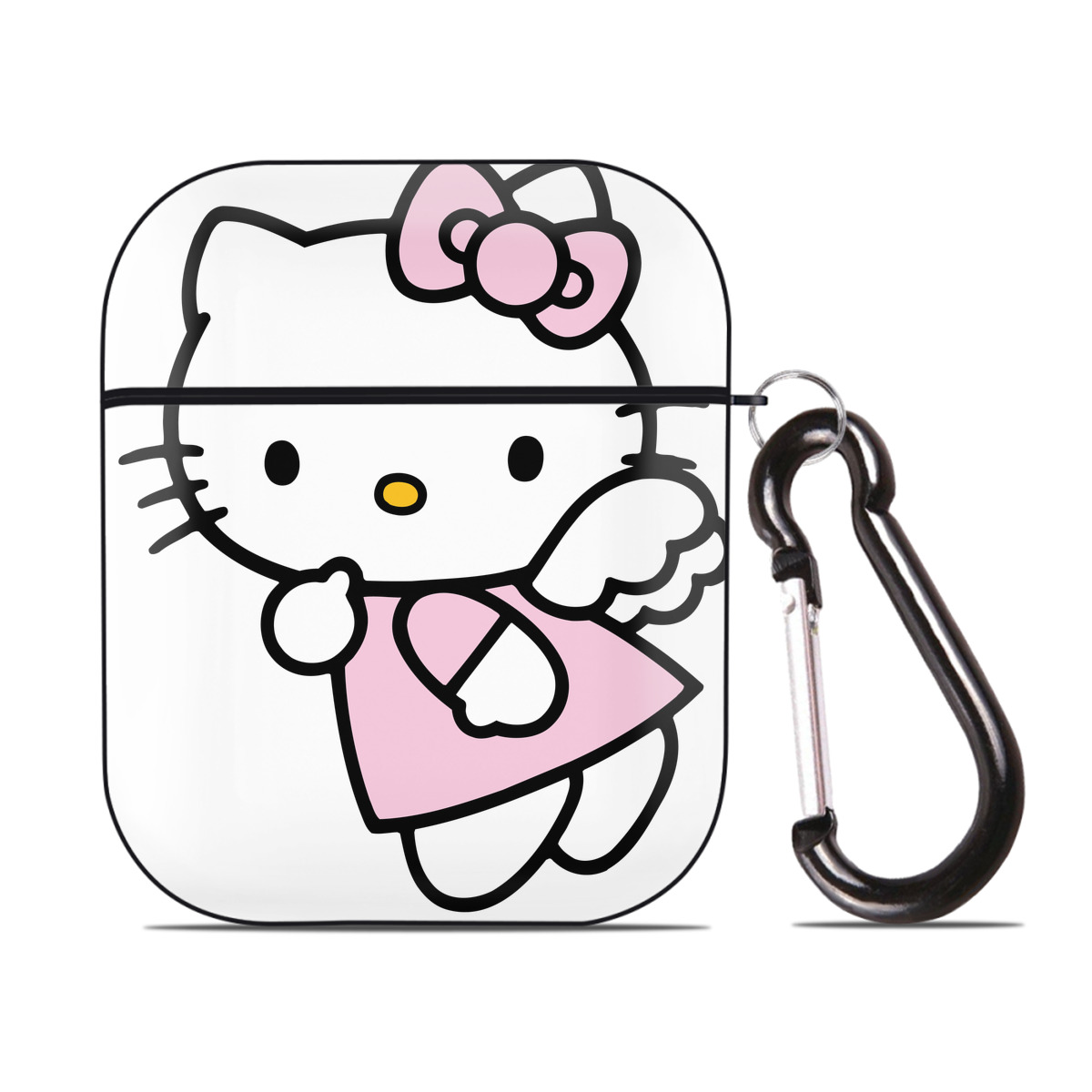 （画像用） Hello Kitty ハローキティ AirPods 第2世代保護ケース ハードシェル ブラック 耐衝撃・防指紋・カラビナ付き
