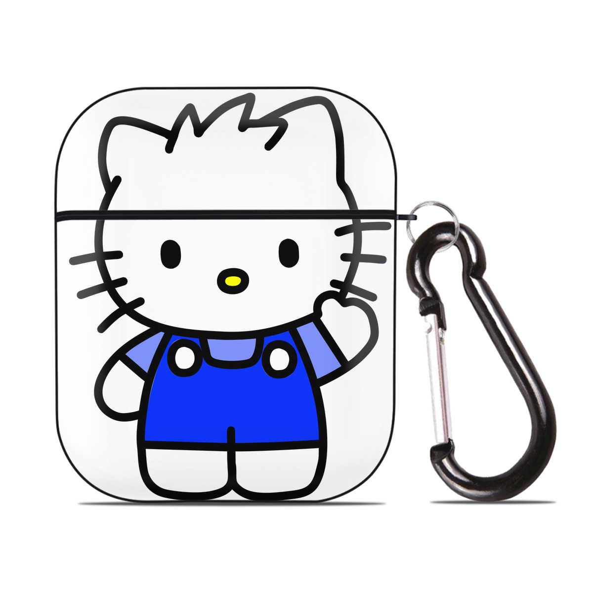 （画像用） Hello Kitty ハローキティ AirPods 第2世代保護ケース ハードシェル ブラック 耐衝撃・防指紋・カラビナ付き