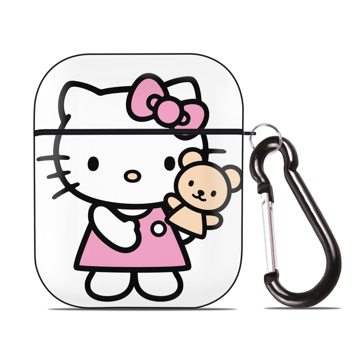 （画像用） Hello Kitty ハローキティ AirPods 第2世代保護ケース ハードシェル ブラック 耐衝撃・防指紋・カラビナ付き