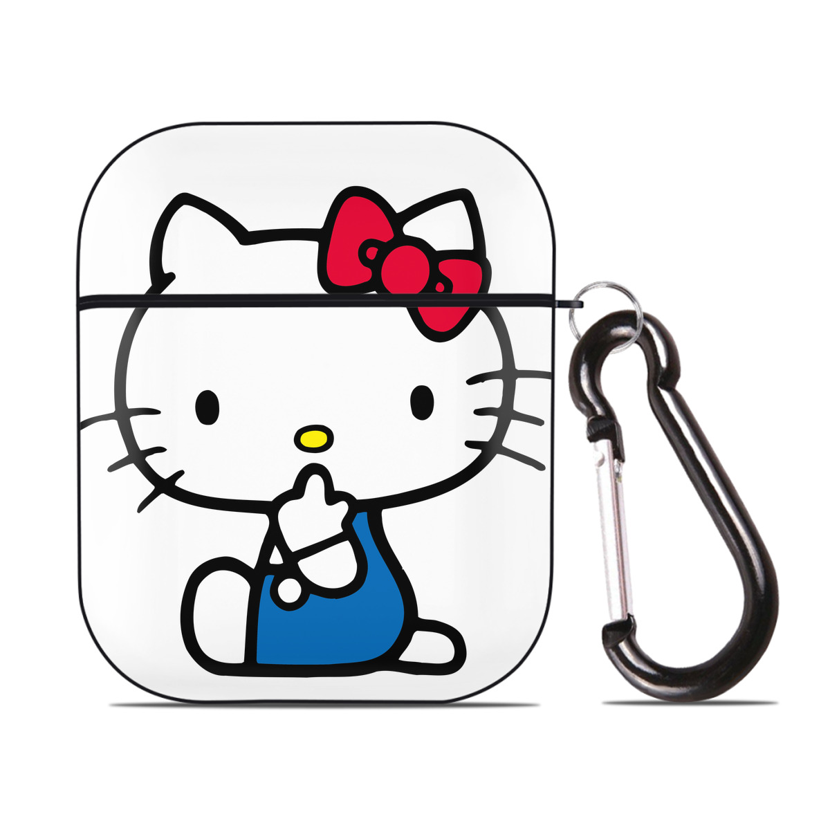 （画像用） Hello Kitty ハローキティ AirPods 第2世代保護ケース ハードシェル ブラック 耐衝撃・防指紋・カラビナ付き