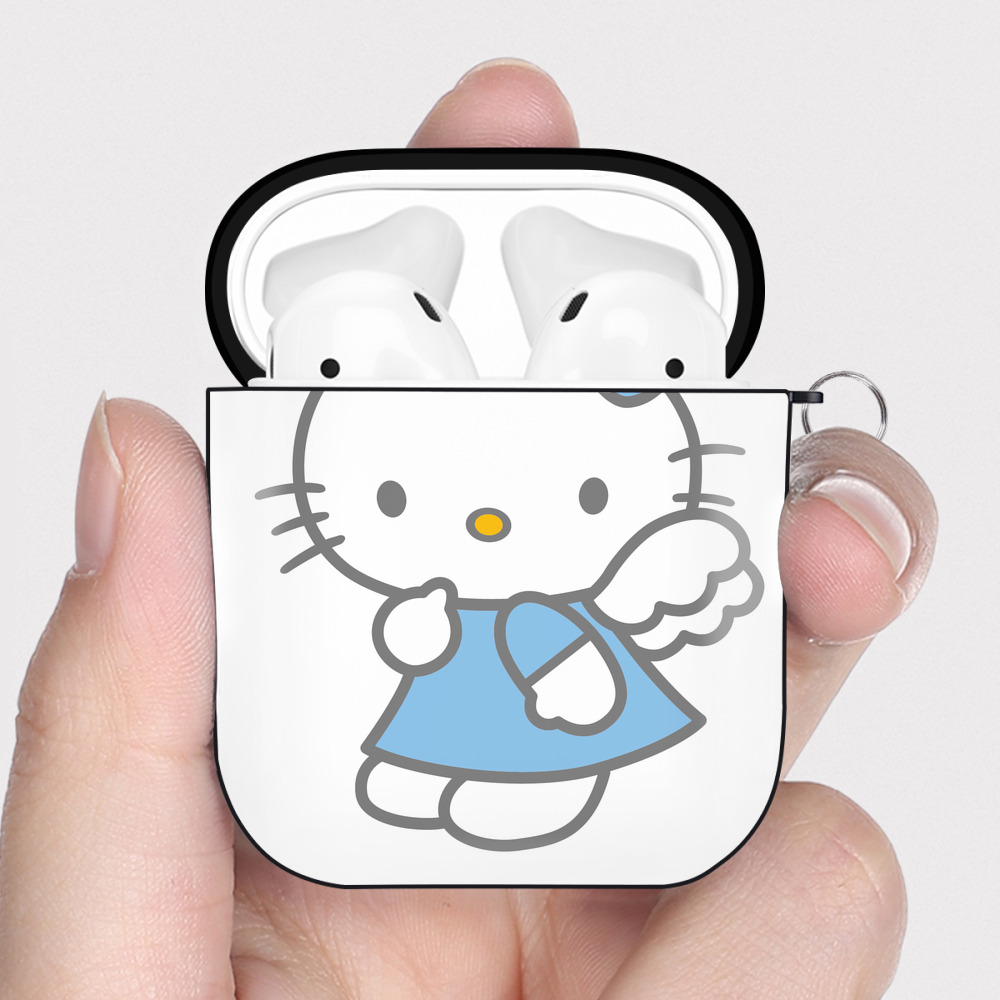 （画像用） Hello Kitty ハローキティ AirPods 第2世代保護ケース ハードシェル ブラック 耐衝撃・防指紋・カラビナ付き