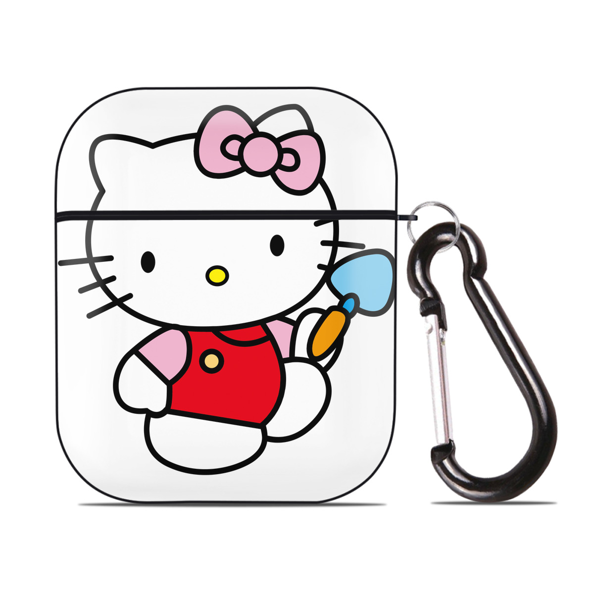 （画像用） Hello Kitty ハローキティ AirPods 第2世代保護ケース ハードシェル ブラック 耐衝撃・防指紋・カラビナ付き