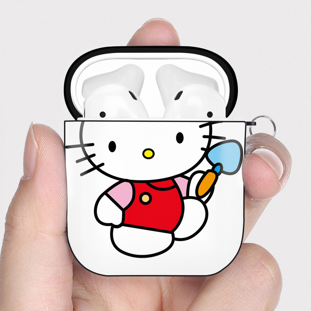 （画像用） Hello Kitty ハローキティ AirPods 第2世代保護ケース ハードシェル ブラック 耐衝撃・防指紋・カラビナ付き