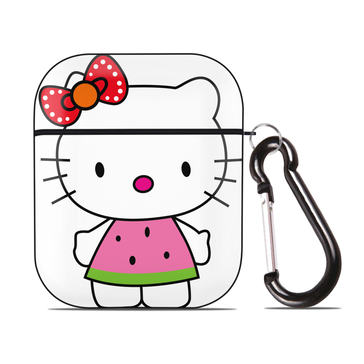 （画像用） Hello Kitty ハローキティ AirPods 第2世代保護ケース ハードシェル ブラック 耐衝撃・防指紋・カラビナ付き