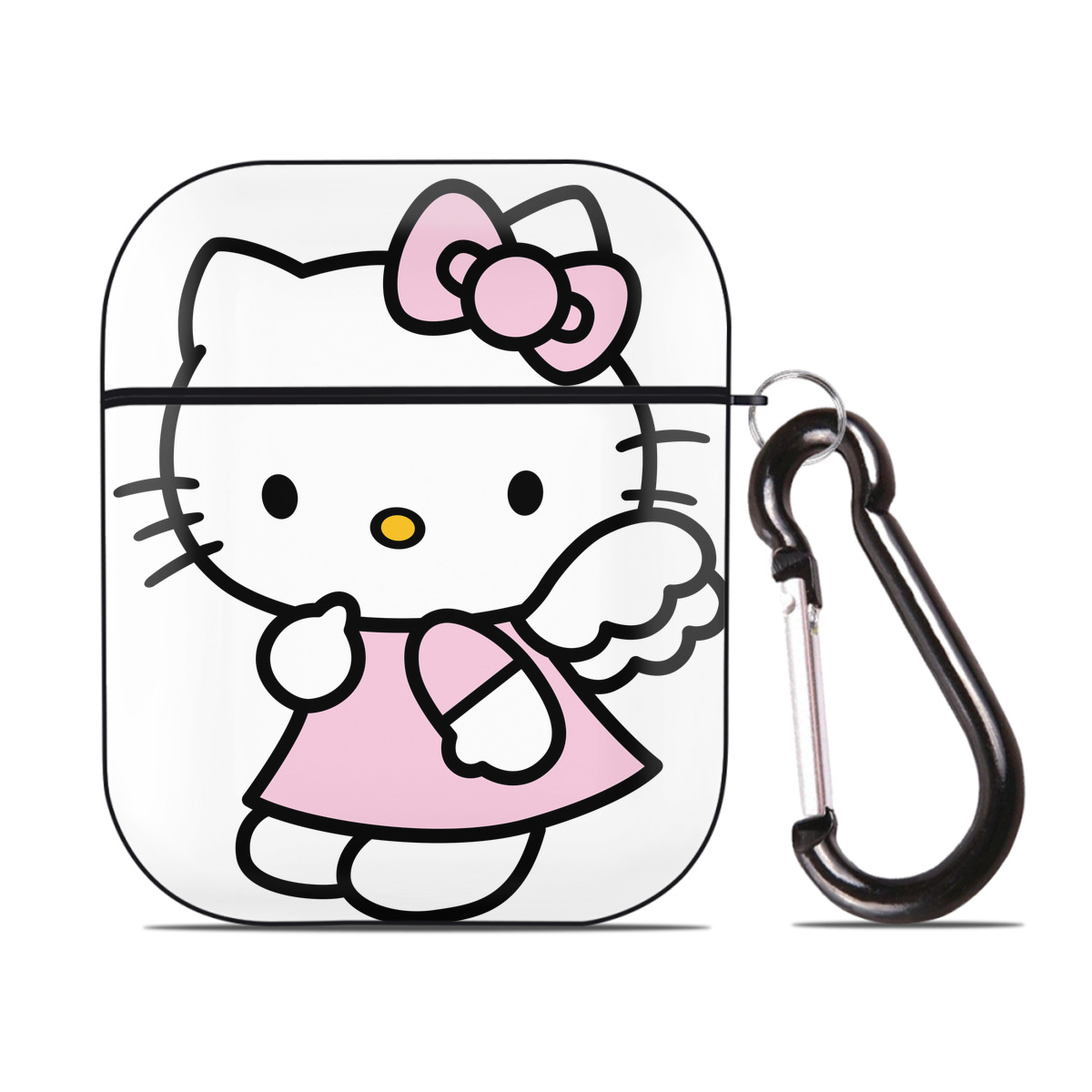 （画像用） Hello Kitty ハローキティ AirPods 第2世代保護ケース ハードシェル ブラック 耐衝撃・防指紋・カラビナ付き