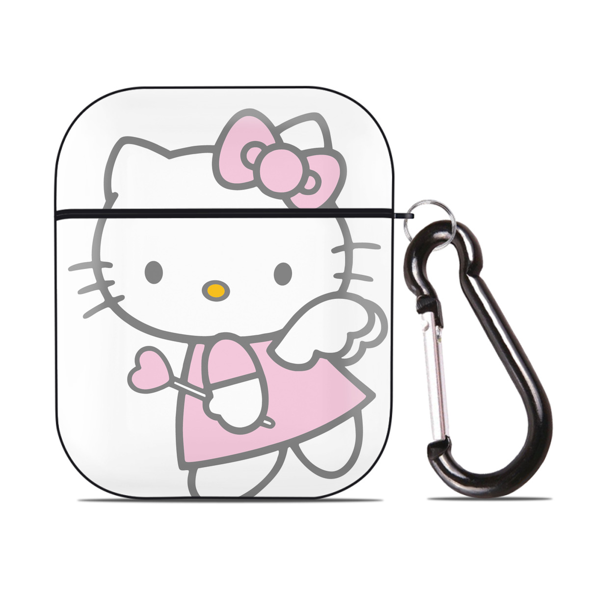 （画像用） Hello Kitty ハローキティ AirPods 第2世代保護ケース ハードシェル ブラック 耐衝撃・防指紋・カラビナ付き
