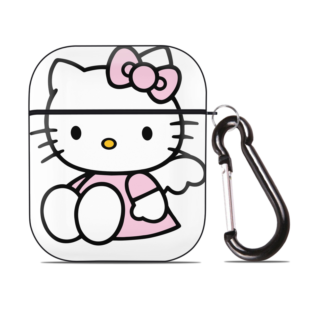 （画像用） Hello Kitty ハローキティ AirPods 第2世代保護ケース ハードシェル ブラック 耐衝撃・防指紋・カラビナ付き