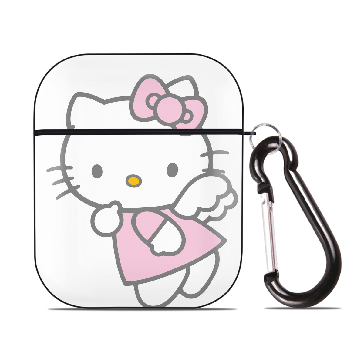 （画像用） Hello Kitty ハローキティ AirPods 第2世代保護ケース ハードシェル ブラック 耐衝撃・防指紋・カラビナ付き