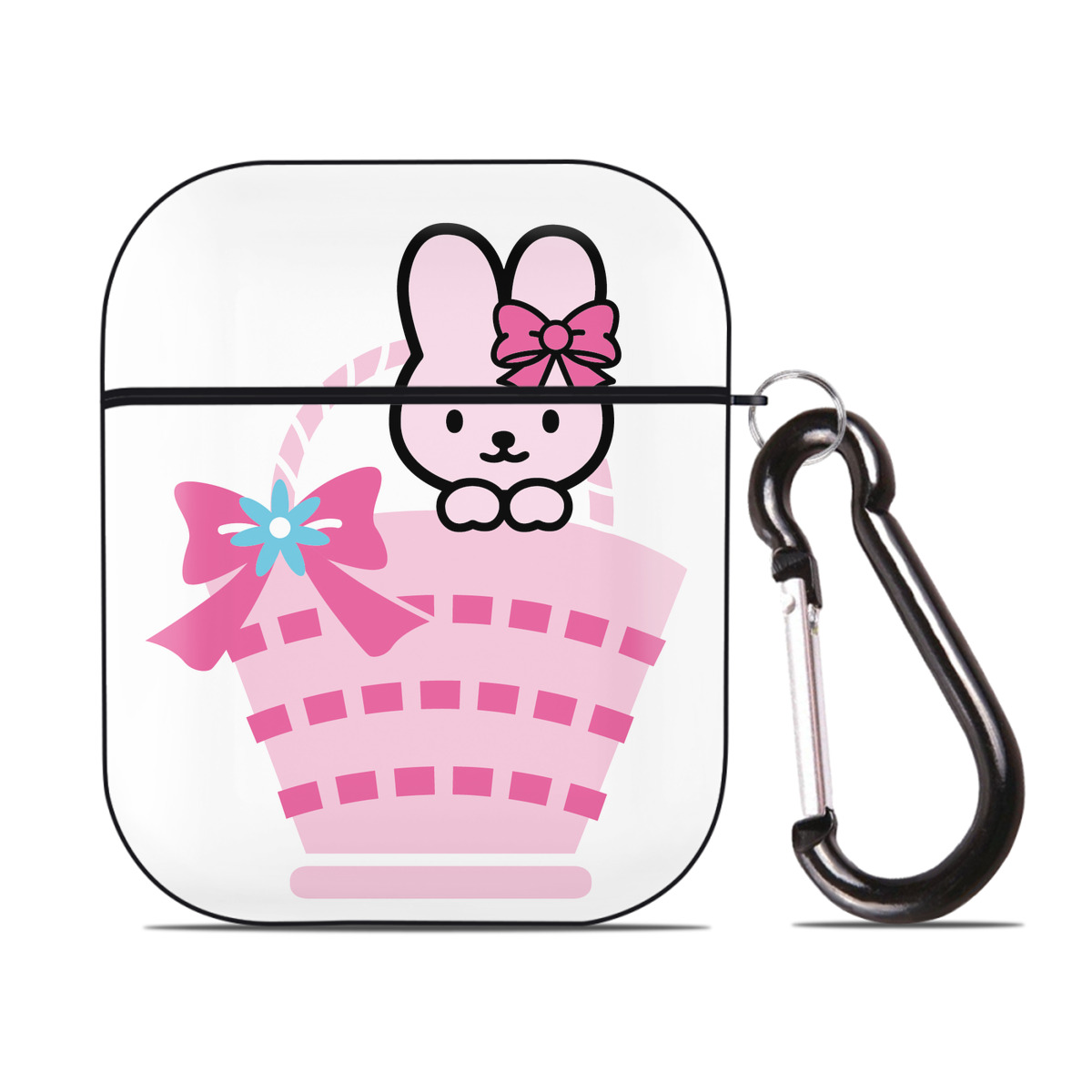 （画像用） Hello Kitty ハローキティ AirPods 第2世代保護ケース ハードシェル ブラック 耐衝撃・防指紋・カラビナ付き