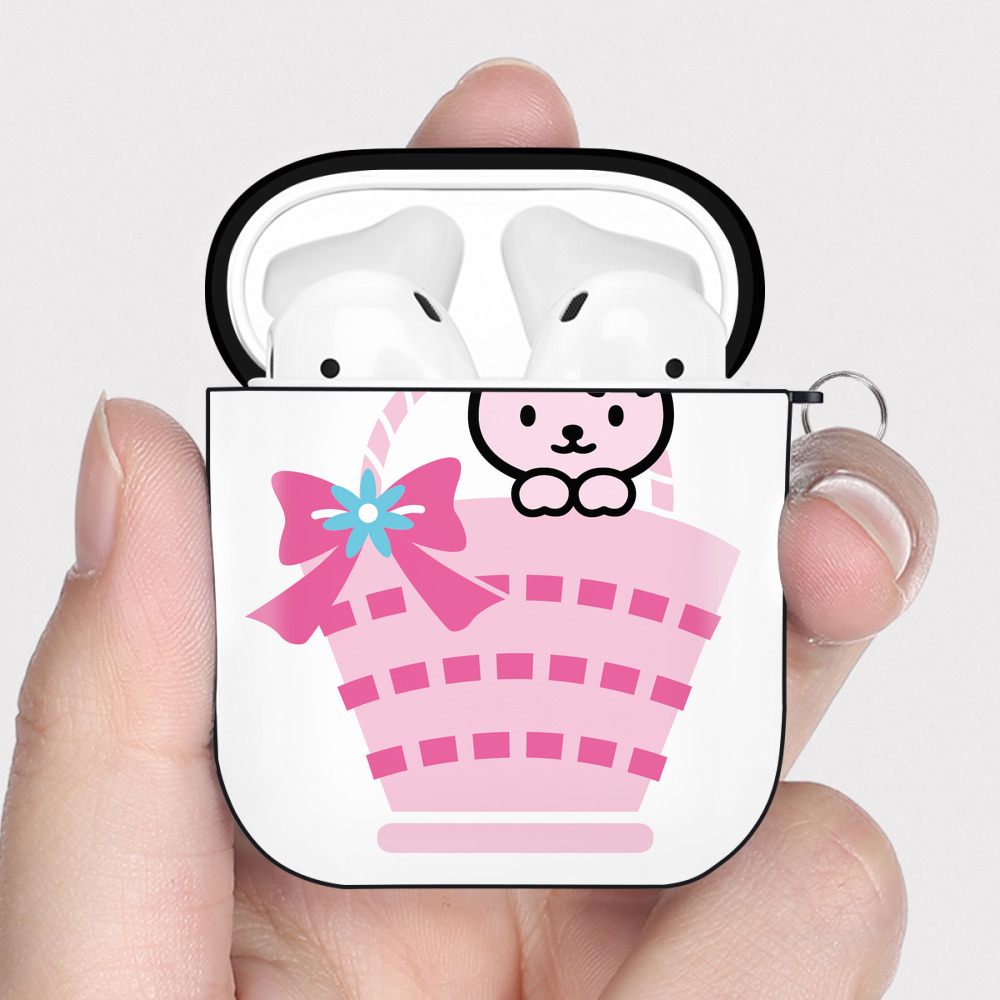 （画像用） Hello Kitty ハローキティ AirPods 第2世代保護ケース ハードシェル ブラック 耐衝撃・防指紋・カラビナ付き