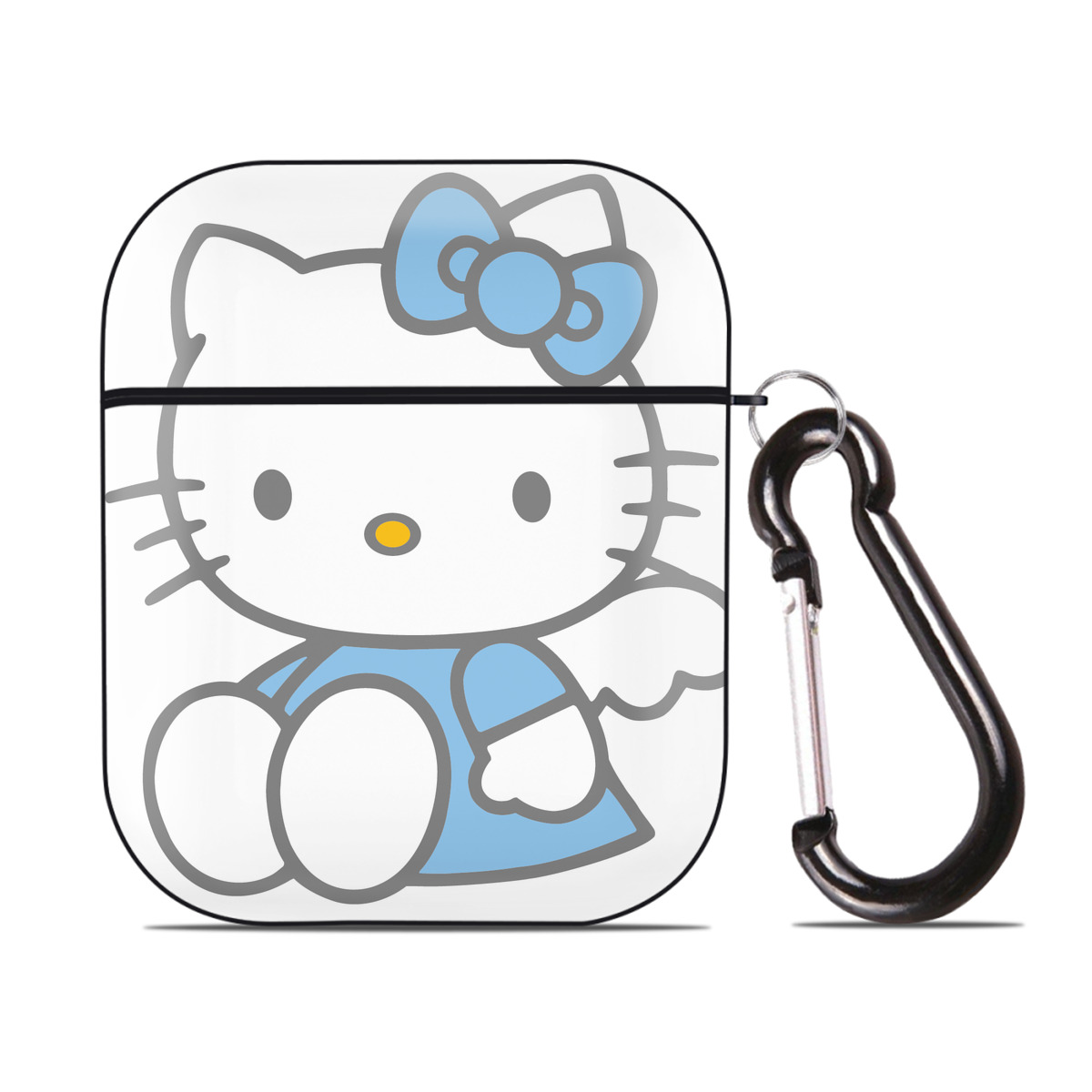 （画像用） Hello Kitty ハローキティ AirPods 第2世代保護ケース ハードシェル ブラック 耐衝撃・防指紋・カラビナ付き