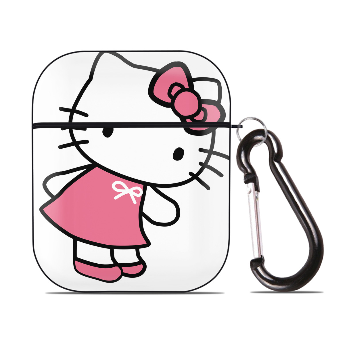 （画像用） Hello Kitty ハローキティ AirPods 第2世代保護ケース ハードシェル ブラック 耐衝撃・防指紋・カラビナ付き