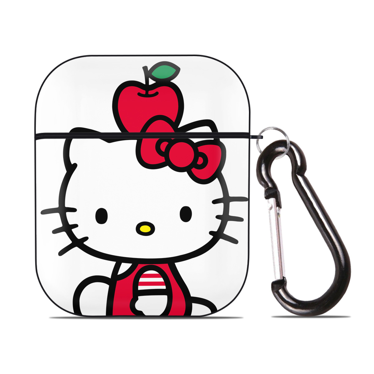 （画像用） Hello Kitty ハローキティ AirPods 第2世代保護ケース ハードシェル ブラック 耐衝撃・防指紋・カラビナ付き