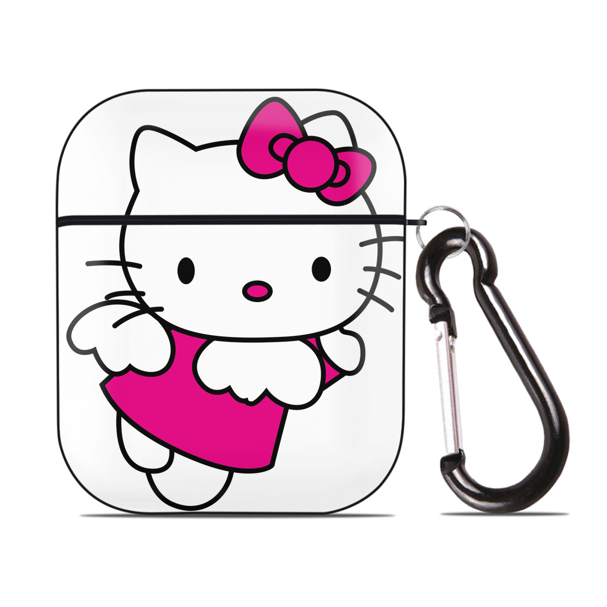 （画像用） Hello Kitty ハローキティ AirPods 第2世代保護ケース ハードシェル ブラック 耐衝撃・防指紋・カラビナ付き