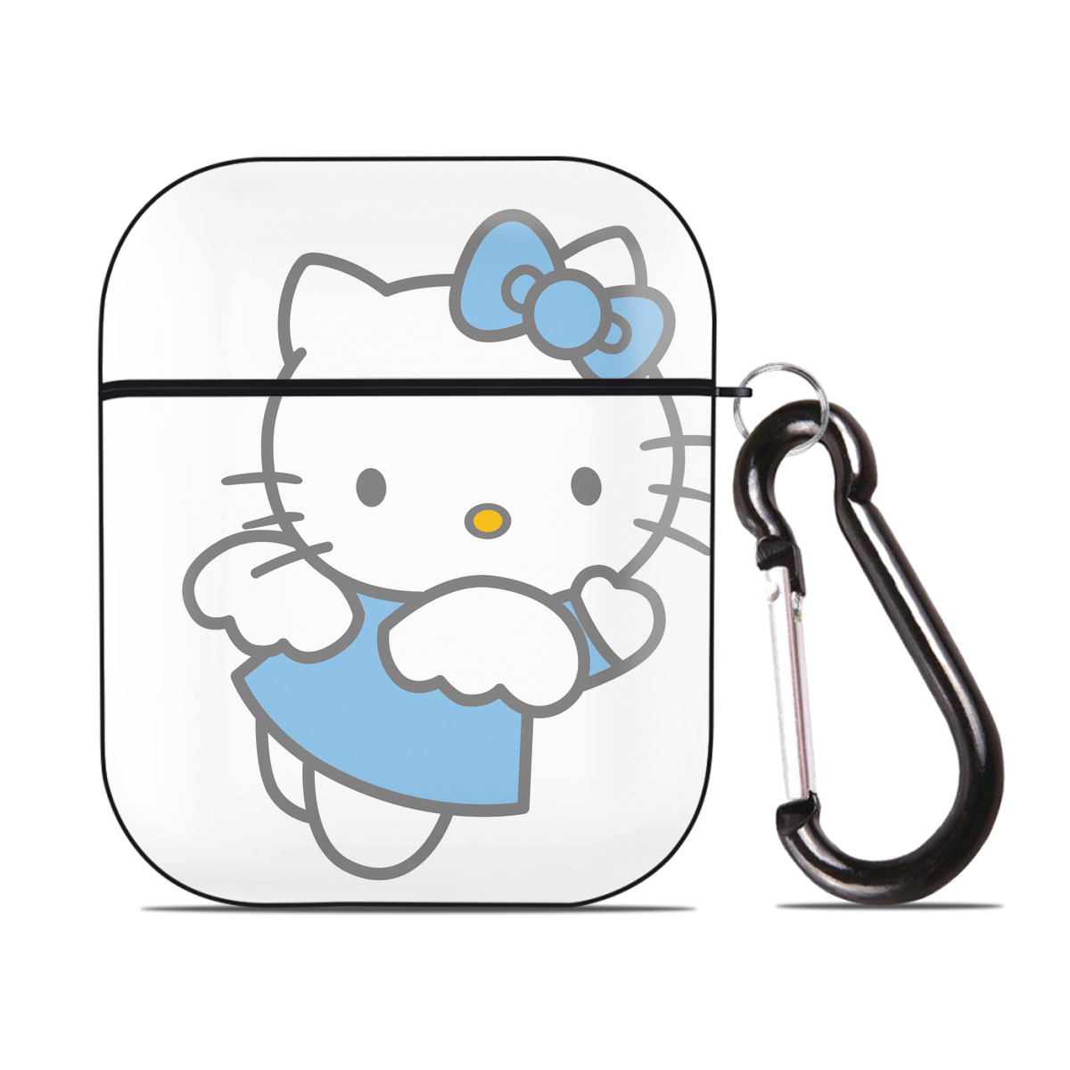 （画像用） Hello Kitty ハローキティ AirPods 第2世代保護ケース ハードシェル ブラック 耐衝撃・防指紋・カラビナ付き