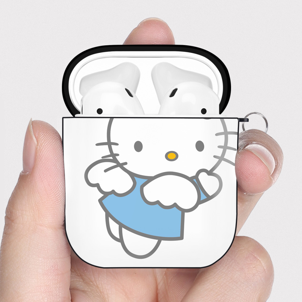（画像用） Hello Kitty ハローキティ AirPods 第2世代保護ケース ハードシェル ブラック 耐衝撃・防指紋・カラビナ付き