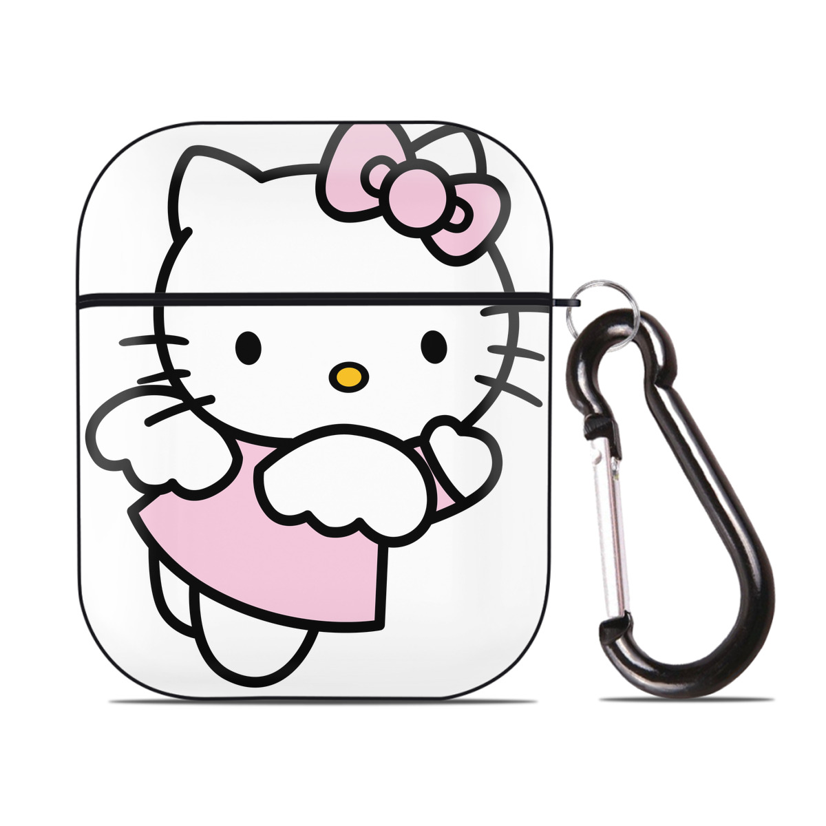 （画像用） Hello Kitty ハローキティ AirPods 第2世代保護ケース ハードシェル ブラック 耐衝撃・防指紋・カラビナ付き