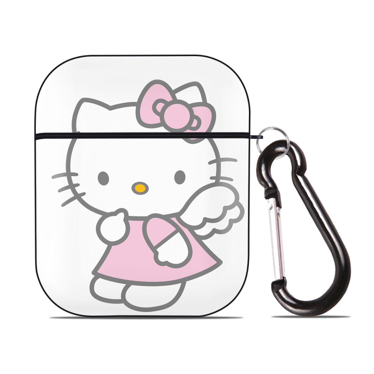 （画像用） Hello Kitty ハローキティ AirPods 第2世代保護ケース ハードシェル ブラック 耐衝撃・防指紋・カラビナ付き