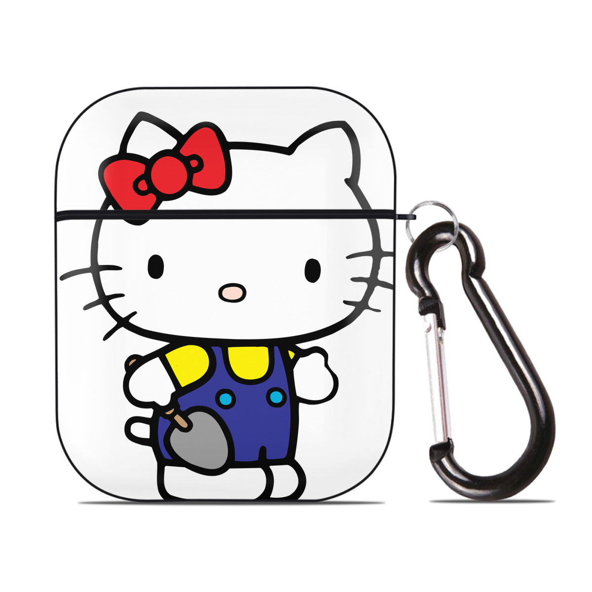 （画像用） Hello Kitty ハローキティ AirPods 第2世代保護ケース ハードシェル ブラック 耐衝撃・防指紋・カラビナ付き