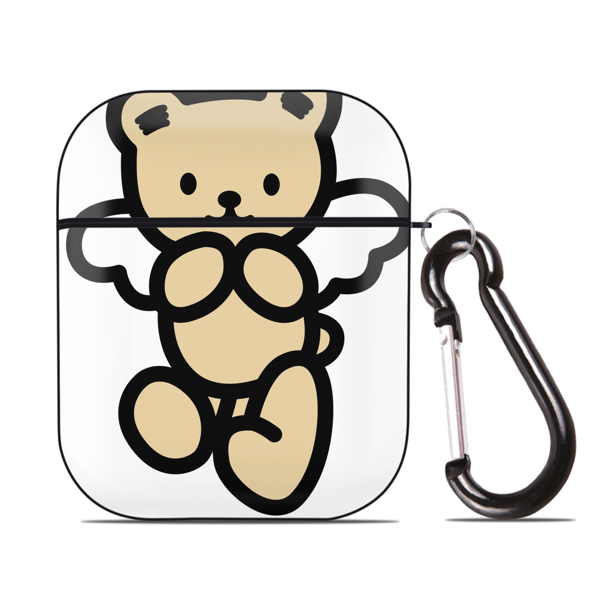 （画像用） Hello Kitty ハローキティ AirPods 第2世代保護ケース ハードシェル ブラック 耐衝撃・防指紋・カラビナ付き