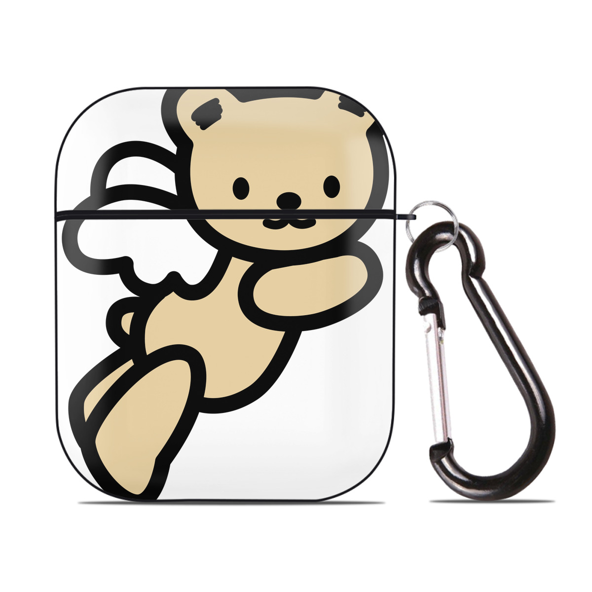 （画像用） Hello Kitty ハローキティ AirPods 第2世代保護ケース ハードシェル ブラック 耐衝撃・防指紋・カラビナ付き