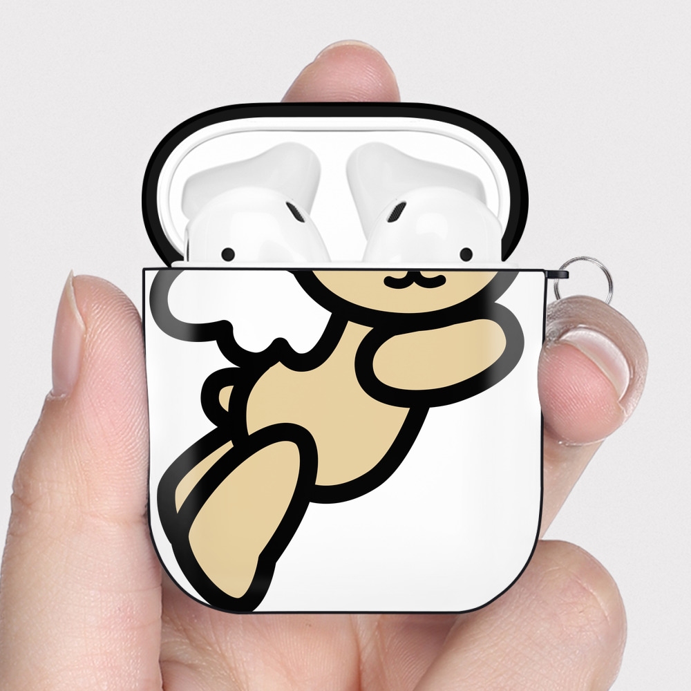 （画像用） Hello Kitty ハローキティ AirPods 第2世代保護ケース ハードシェル ブラック 耐衝撃・防指紋・カラビナ付き