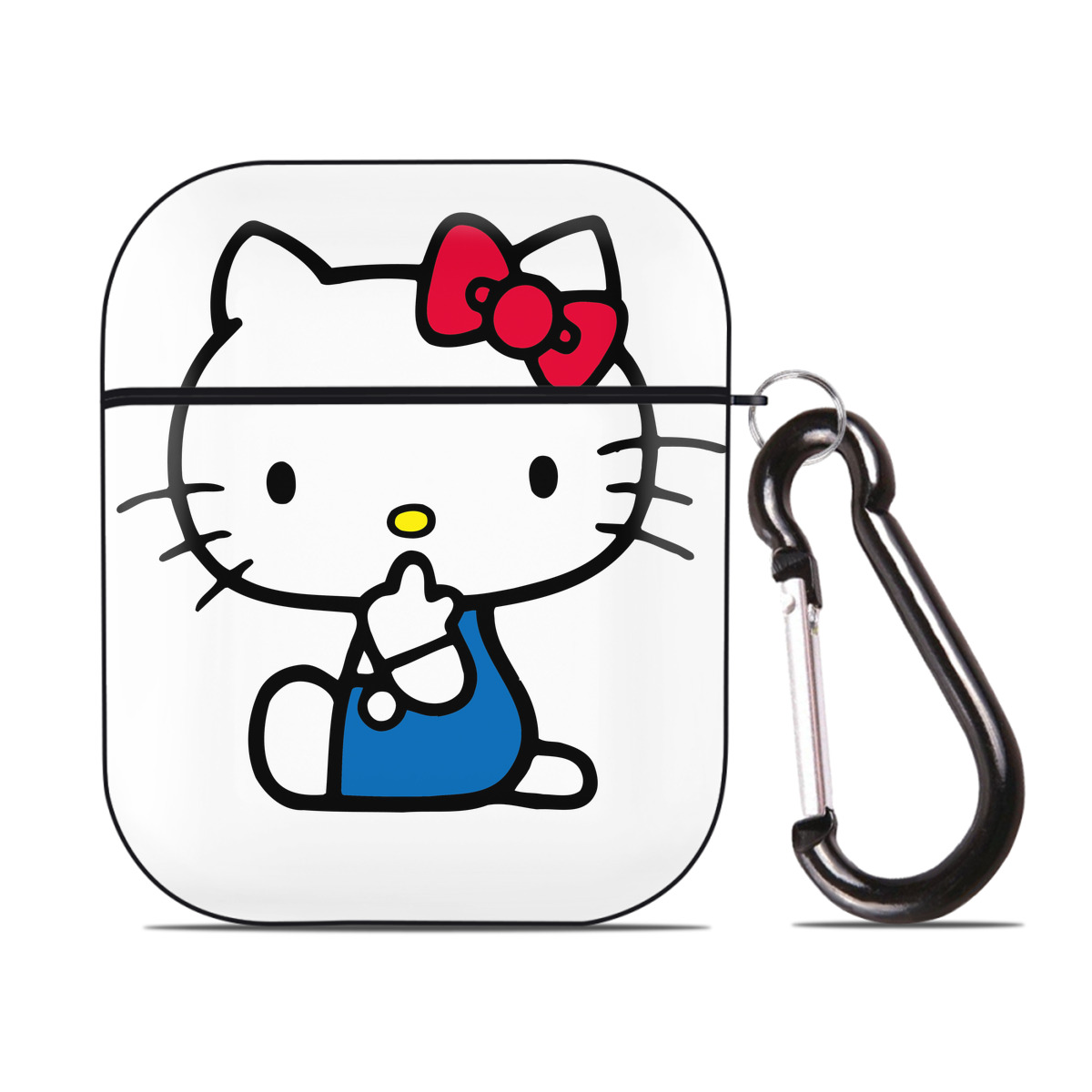 （画像用） Hello Kitty ハローキティ AirPods 第2世代保護ケース ハードシェル ブラック 耐衝撃・防指紋・カラビナ付き