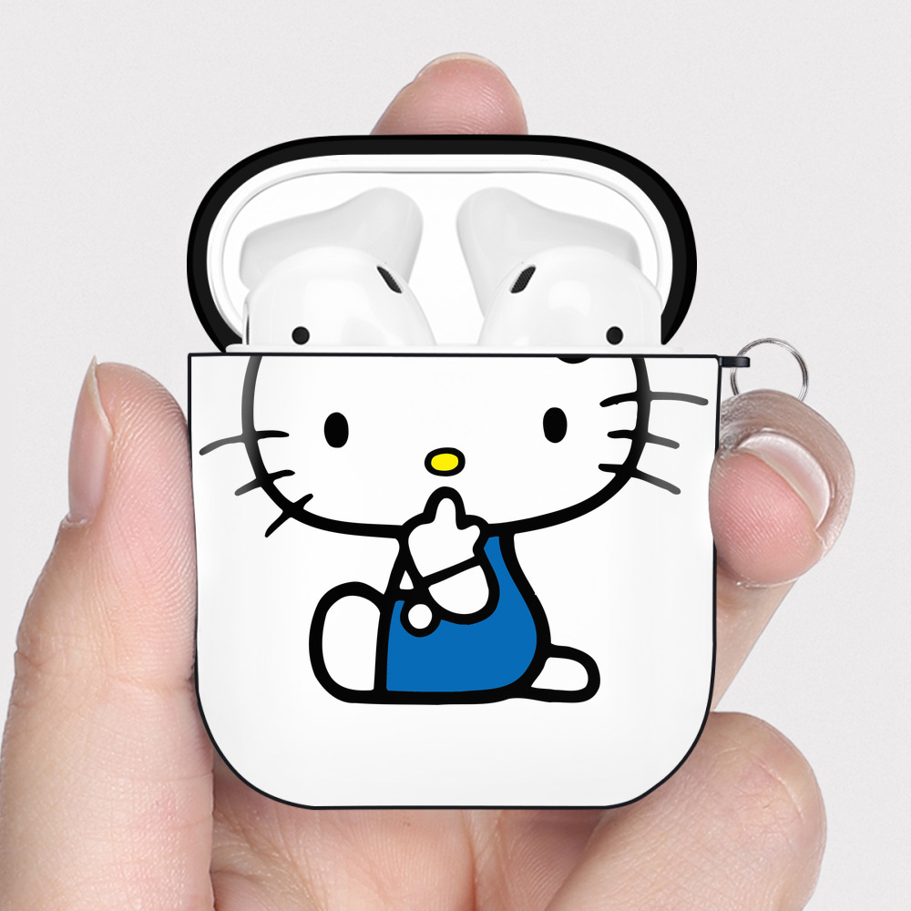 （画像用） Hello Kitty ハローキティ AirPods 第2世代保護ケース ハードシェル ブラック 耐衝撃・防指紋・カラビナ付き