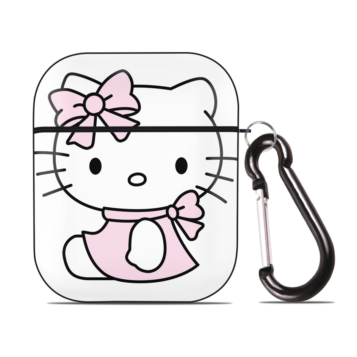 （画像用） Hello Kitty ハローキティ AirPods 第2世代保護ケース ハードシェル ブラック 耐衝撃・防指紋・カラビナ付き