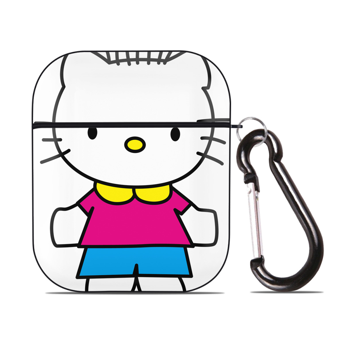 （画像用） Hello Kitty ハローキティ AirPods 第2世代保護ケース ハードシェル ブラック 耐衝撃・防指紋・カラビナ付き